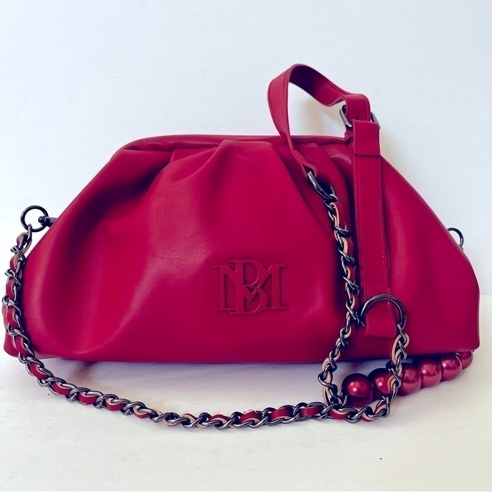 Badgley Mischka Vegan Shoulder Bag Red Purse Removeable Crossbody Strap Clutch